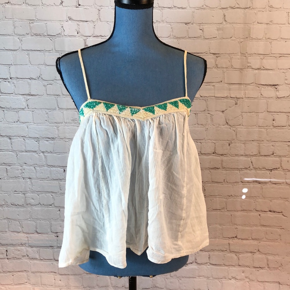 AEO cotton crop spaghetti strap top w beaded trim